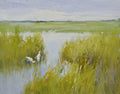 12x16 oil painting on canvas of egrets in marsh landscape 22010528 image 0