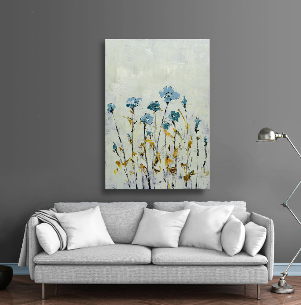24x36 abstract oil painting on canvas with blue flowers 41981305 image 1