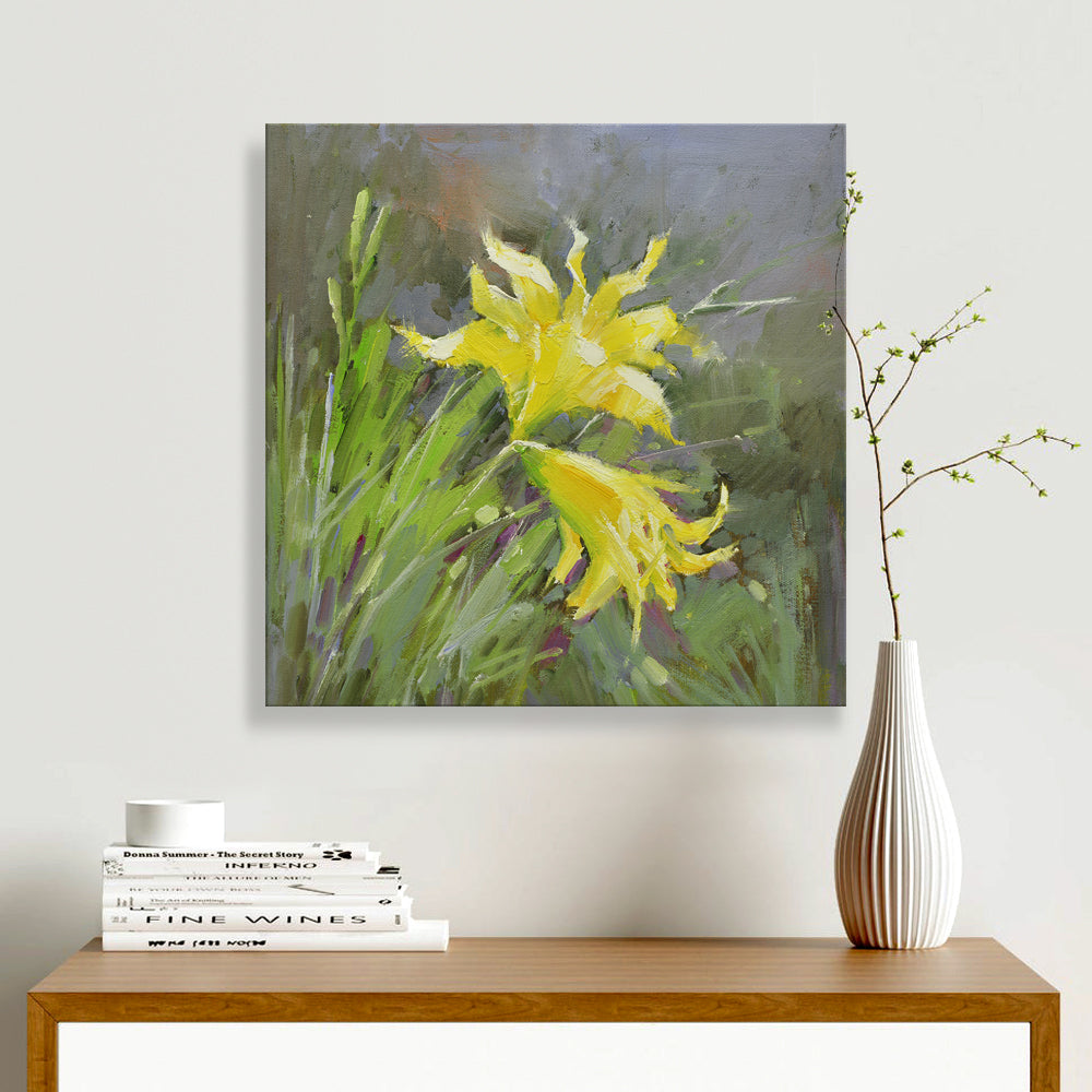 16x16 oil painting of yellow daylily flowers 22010518 image 1