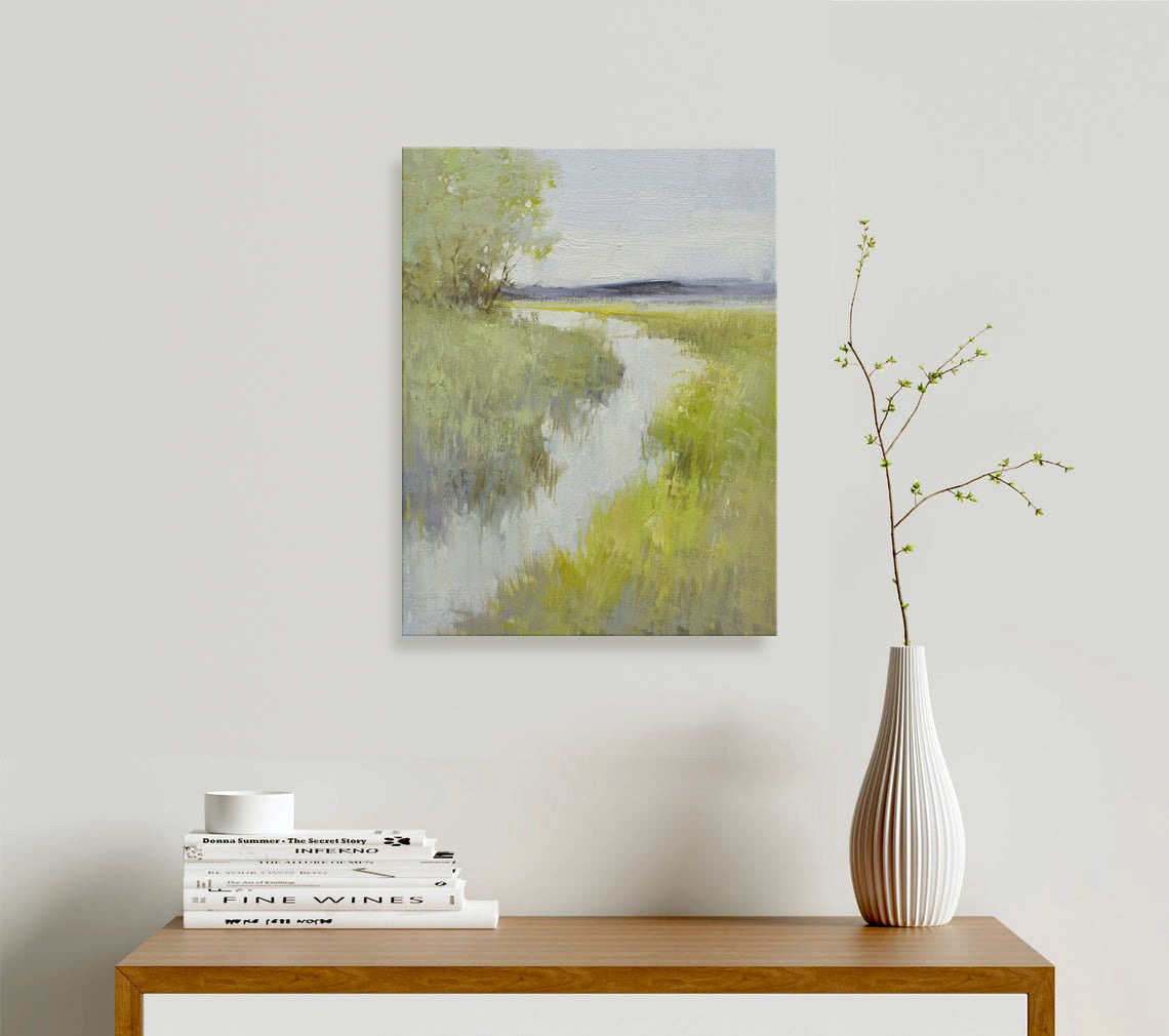 12x16 oil painting on canvas of egrets in marsh landscape 22010532 image 1