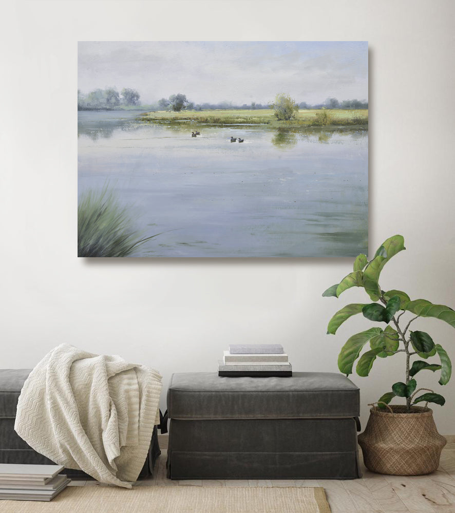 36x48  oil painting of peaceful lake view with ducks 72071033 image 1