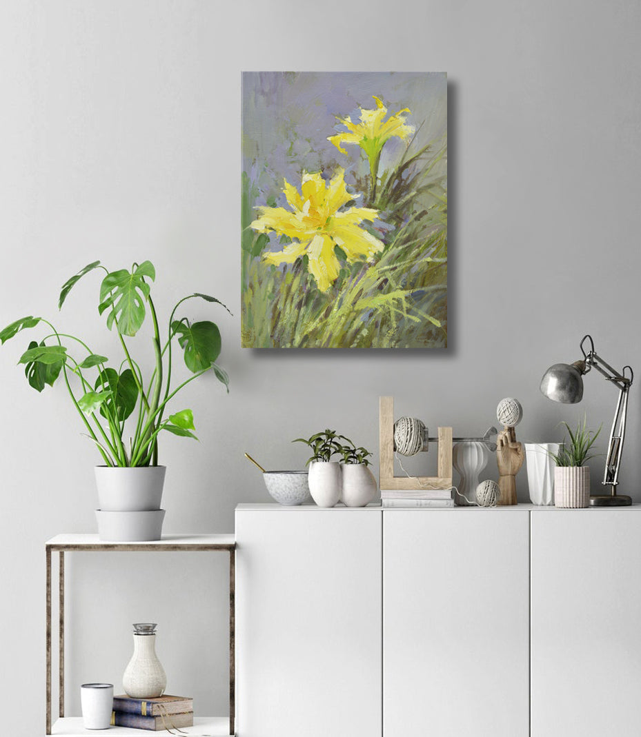 12x16 oil painting on canvas of yellow daylily flowers 22010522 image 1