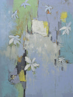 Studio Art 36X48 large abstract oil painting with white flowers S-81912509 image 0
