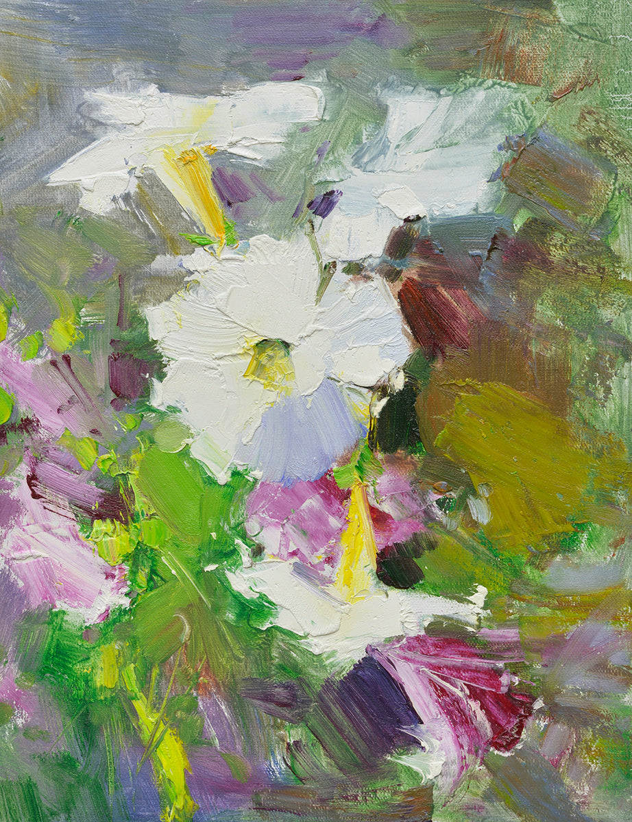 12x16 oil painting on canvas of white petunia flowers 22010536 image 0