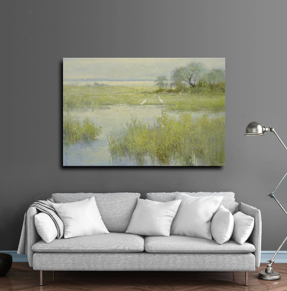 24x36 oil painting on canvas of egrets in marsh landscape 41809213 image 1