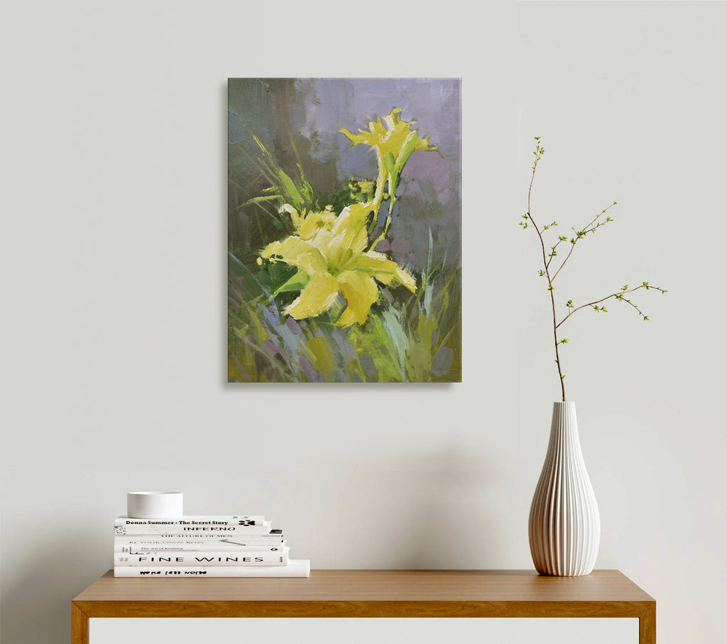 12x16 oil painting on canvas of yellow daylily flowers 22010552 image 1