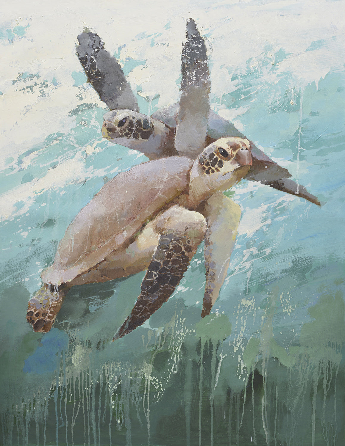 Modern Giclee on canvas of 2 sea turtles in ocean 72071023G image 0