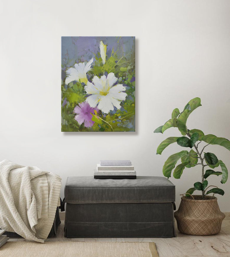12x16 oil painting on canvas of petunia flowers 22010550 image 1
