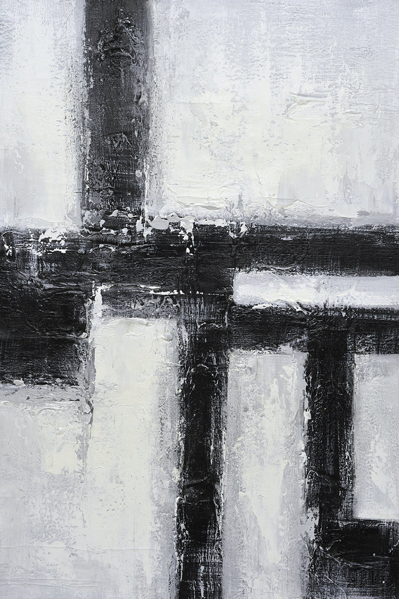 24x36 b&w abstract oil painting on canvas with blue flowers ST 1012 image 0